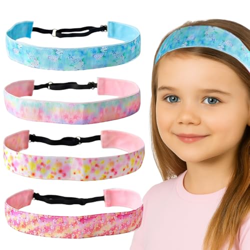 Cinta Pelo Deporte, 4 Piezas Diadema Niñas, Diadema Antideslizantes Niñas de Arcoíris, Diademas Elásticas Colores Ajustable Niñas, Para Cumpleaños Regalo Deporte Fiesta Escolar