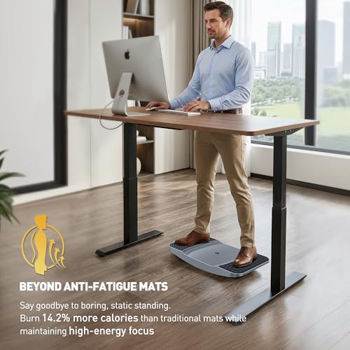 Image of Standing Desk Balance Board - High-Rebound Comfort Core Wiggle Board for Active Standing - Lateral Tilt Exercise Board for Office Work with Washable TPE Massage Pads - 220 lbs, Gray