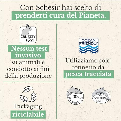 Schesir, Nassfutter für ausgewachsene Katzen, Hühnerfilets in Filets und 100% natürliches Gelee, Packung mit 6 Dosen x 85 g