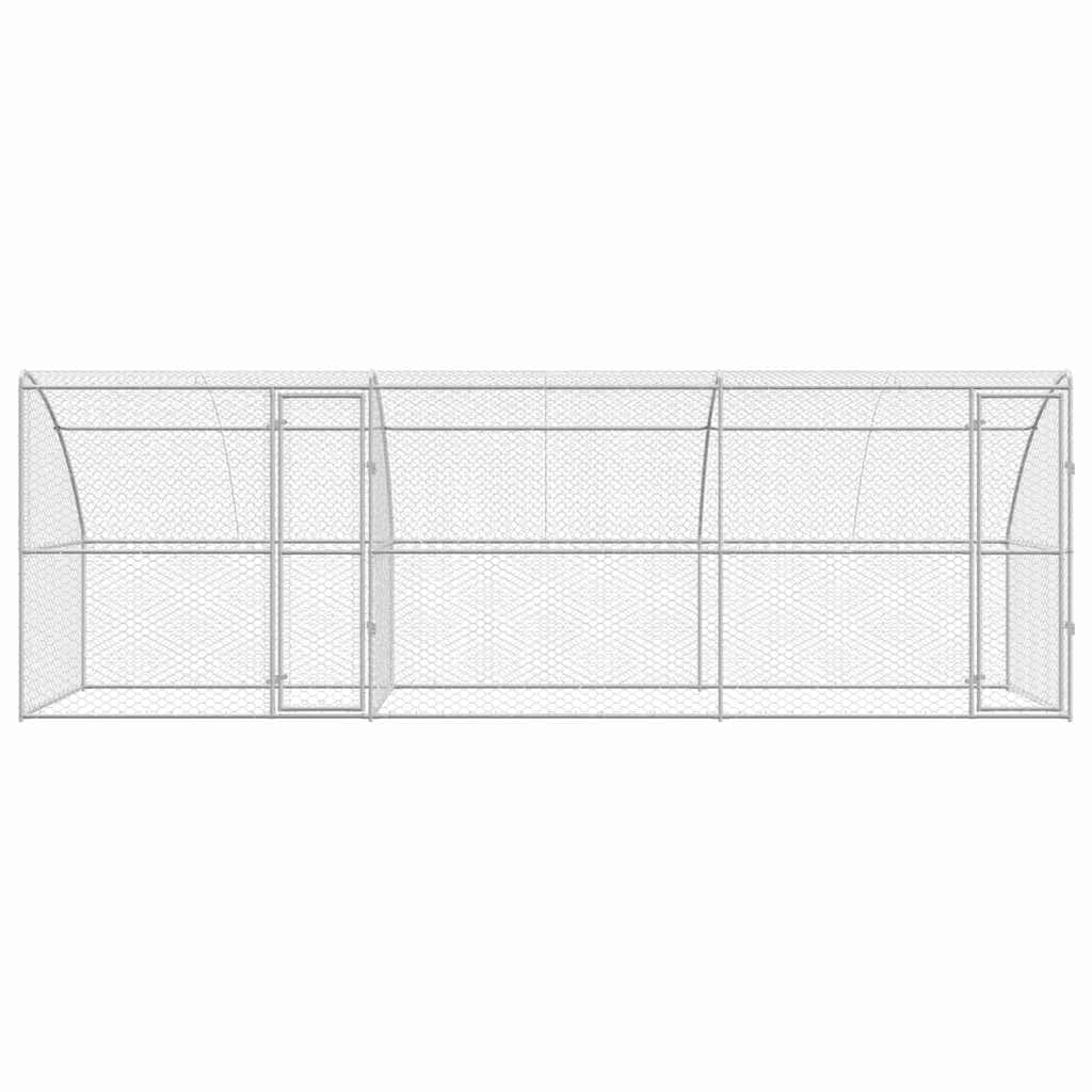 Set di 3 cucce per cani, in acciaio zincato, argento, 6 x 2 x 2 m, per esterni | Robusto recinto da giardino con porta richiudibile, tetto a rete traslucido e superficie facile da pulire.