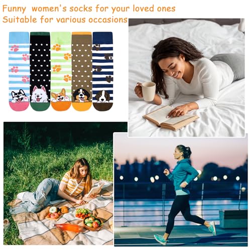 Chalier Cozy 5 Paar Damen Socken Niedliche Katzen Hunde Tiere Lustige Geschenk für Frauen Baumwollsocken Einheitsgröße(A4-Mix Hunde)