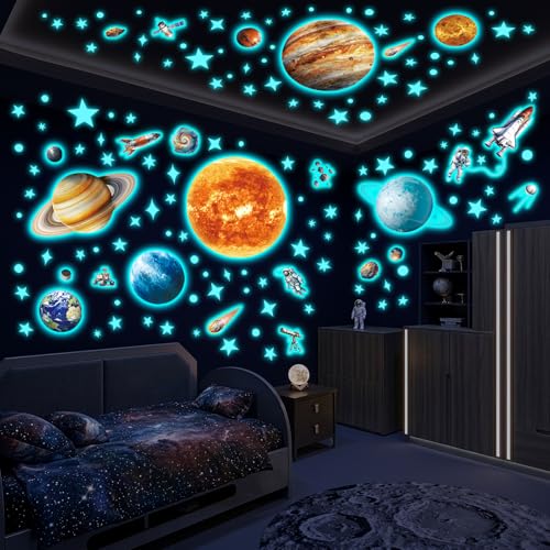 DECOWALL Vinilos de Pared Sistema Solar que Brillan en la Oscuridad