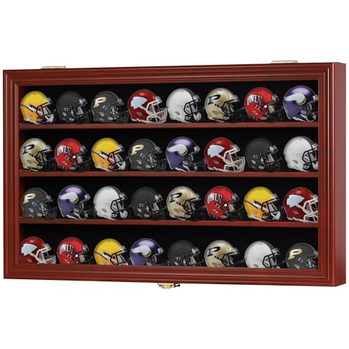 Display Case Cabinet Holders Rack for Pocket Size Mini Football Helmets Baseball Mini Helmets & Building Block Toy Minifigures (Cherry)
