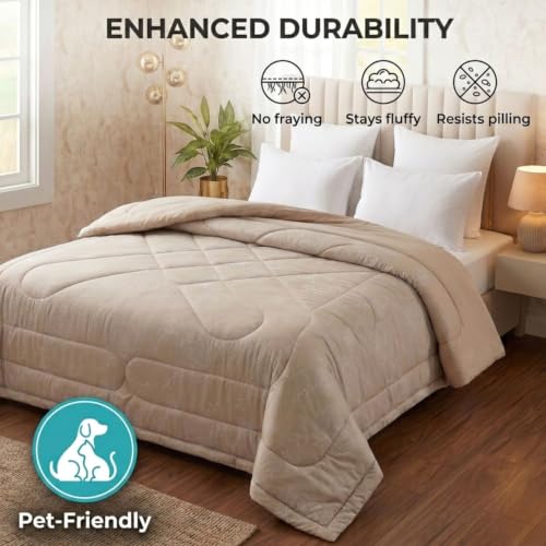 Image of Dream Weaverz Microfibre Comforter Double Bed | 200 GSM Siliconized Polyester | All Season AC Quilt | Khadi Solid Print | Anti Pilling | Machine Washable | Beige (230x250 CM)