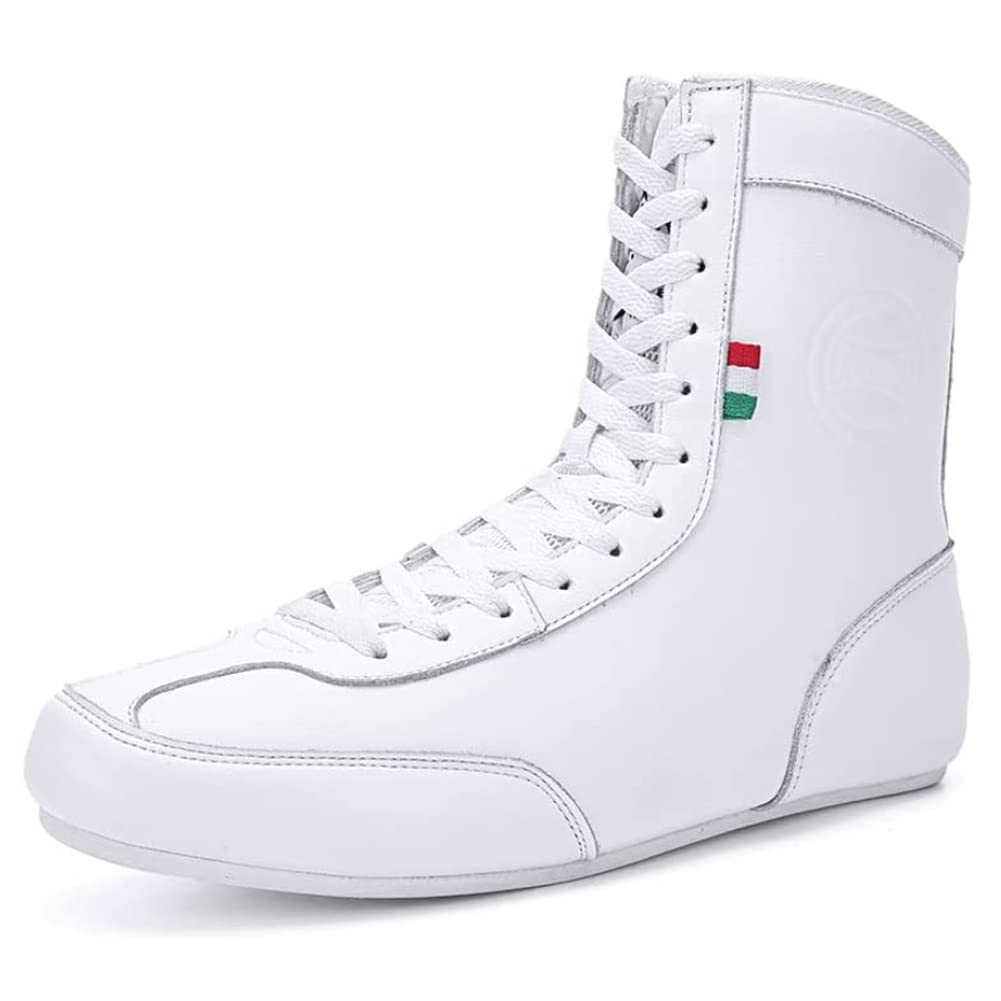 DOUKIiko Boxing Shoes High Top Rubber Boots Indoor Gym Training Shoes Sanda Fighting Fighting Shoes (Color : White, Size : 43EU)