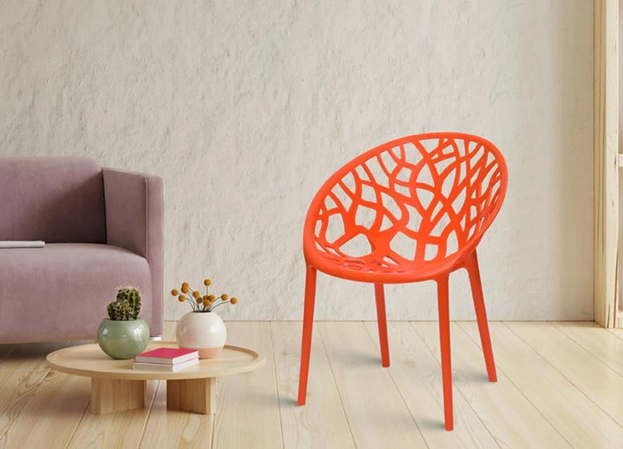 Image of activa Crystal Plastic Arm Chair | Stackable Indoor Outdoor Chair for Home, Balcony, Patio & Garden | Comfortable Designer Armrest Chair | Durable Plastic Seating Furniture (Orange, Set of 2)
