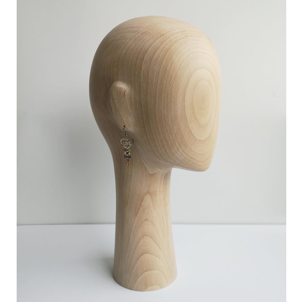ELMANICHIQUINODEKUKIN Wooden Mannequin Head, Earrings Holder, Millinery Hats Display Stand (Female)