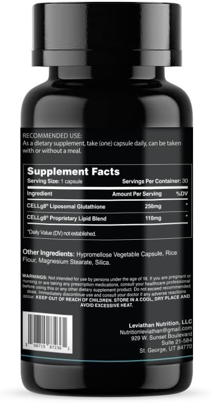 Leviathan Nutrition Liposomal Glutathione Capsules, 30 Count, Maximal Absorption, Immune Health, Antioxidant Support