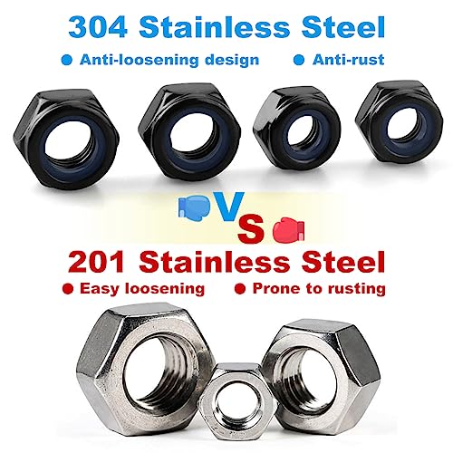 Drenky Sechskantmuttern Edelstahl M4,25 Stück Selbstsichernde Muttern DIN 985 Sechskant Edelstahlmutter Standard A2 V2A Schwarz Schraubenmutter M4 Metrisch Gewinde
