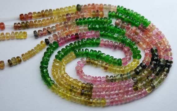 Multi Tourmaline et Diopside perles rondelles facettées 3.5-4mm pour bijoux