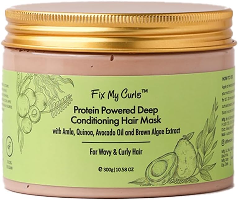 Fix My Curls Protein Powered Deep Conditioning Mask | Avocado Oil, Amla, Cocoa Butter | Hair Mask For Curly, Wavy, Dry & Coloured Hair | Intensive Hair Repair with Pro - Keratin Bond Repair |300gm