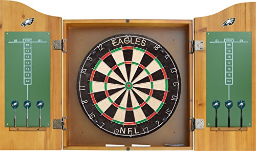 Imperial Official NFL Dart Boards for Adults with Cabinet, 6 Steel Tip Darts, Chalkboard Scorers, Philadelphia Eagles- Professional Bristle Dartboard Set - Premium Game Room Accessories and Decor