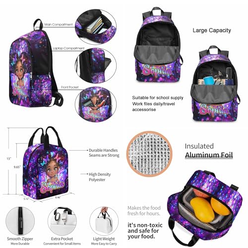 Personalized Girls Backpack with Monogram Name, Custom School Backpack for Girls Kids Cute Colorful Girl Custom Name Daypack Bag with Lunch Bag Print Artwork4