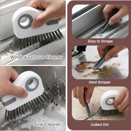 Image of Coofandy Window Track Groove Cleaning Brush 2 in 1 Crevice Cleaner with Dust Collector Scraper Sliding Door Rail Cleaner Gap Cleaning Brush Multi Purpose Household Cleaning Tool for Window Kitchen