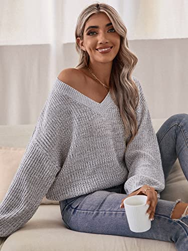 fall sweaters for women 2023 Long Sleeve V Neck Drop Shoulder Sweater4