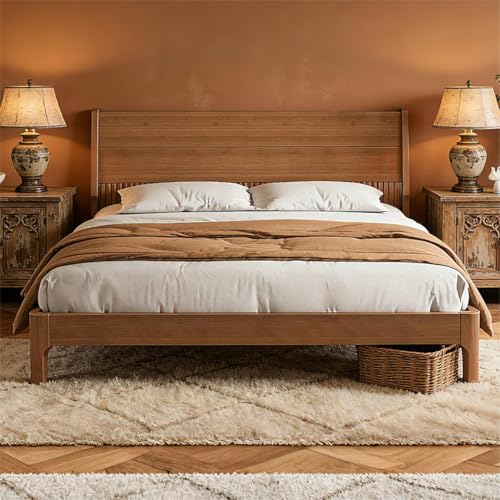 Bellemave King Bed Frame and Headboard Solid Bamboo Platform Bed Frame & Wood Slats Support 1000LBS Japanese Bed Frame King Size No Box Spring Needed Easy Assembly Noise Free Warm Brown