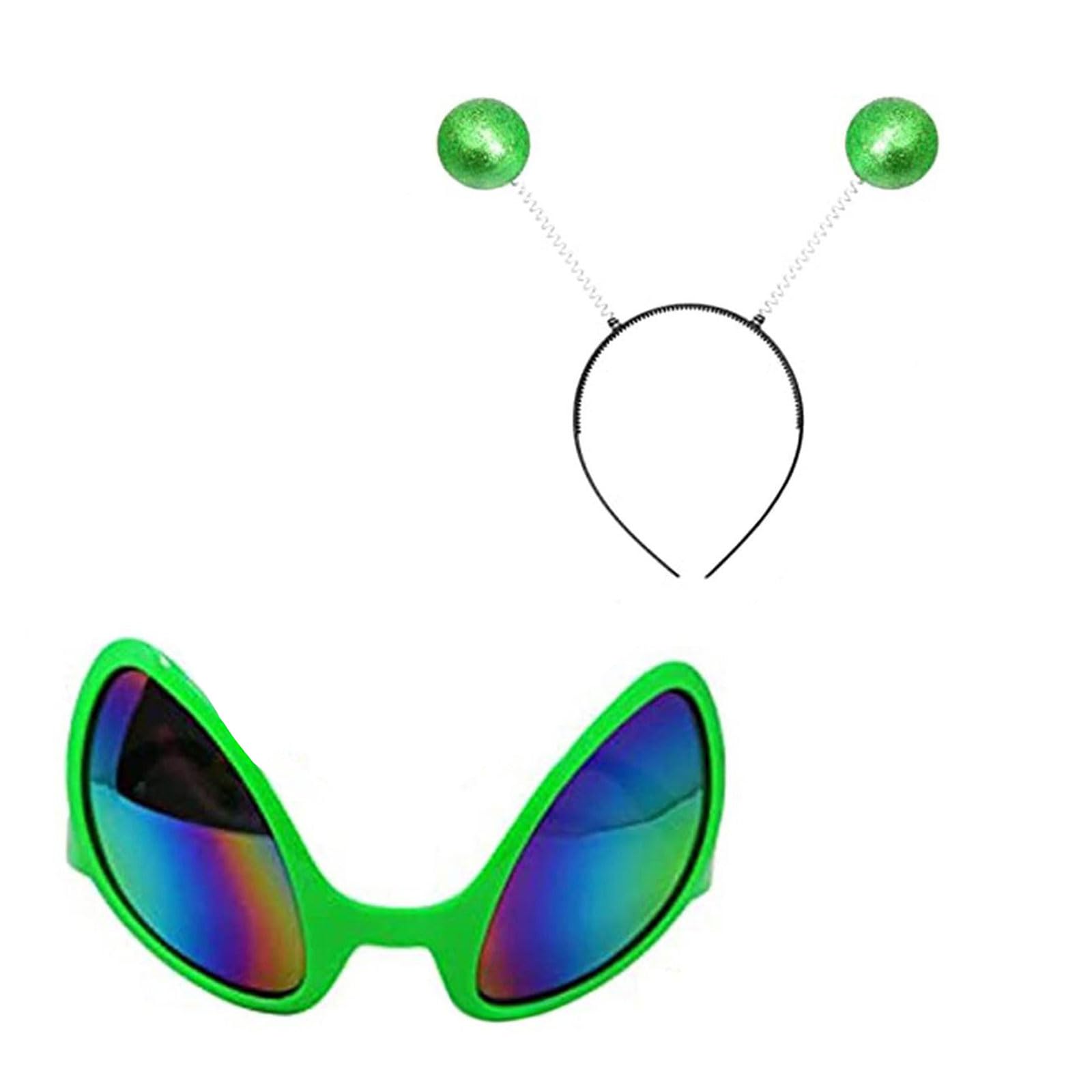 2Pcs Halloween Alien Headband and Glasses Rainbow Lens Sunglasses, Boppers Headbands for Adults and Kids Costume Accessories