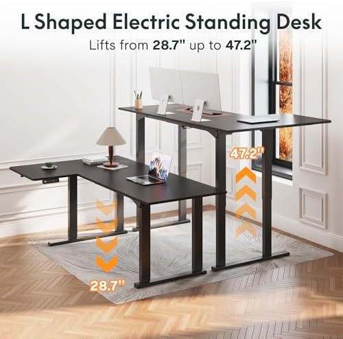 FLEXISPOT 4-Leg L-Shaped Standing Desk, 71 x 43 Inches Electric Height Adjustable Desk with Memory Controller, 220lb Load Capacity, Reversible L/R Corner Desk for Home Office, Gaming & Study - Thumbnail 5