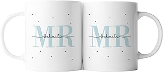 2er Set Tasse Mr + Mr | Keramik | Hochzeitstag | Jahrestag | Ehe | Paar | Verlobung | Hochzeit | Geschenk | personalisiert | Männer (MR & MR - Weiß)