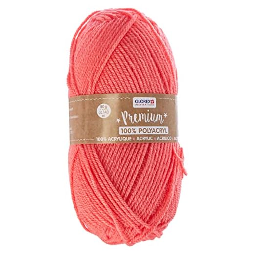 Glorex 5 1001 03 Premium Lana de 100% acrílico, fácil de procesar, versátil, cálida, suave, no araña, 50 g, aprox. 140 m, salmón