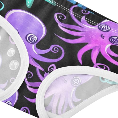 Purple Blue Octopuses Black Girl Panties Cute Toddler Underwear Custom Cotton Funny Kids Briefs Undies 2t4