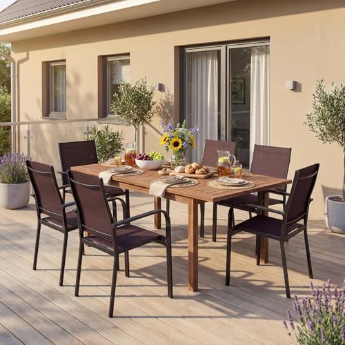Image of GIANTEX Patio Chairs Set of 6, Stackable Outdoor Dining Chairs with Breathable & Quick-Dry Mesh Fabric, Armrests, Backrest for All Weather, Lawn, Backyard, Poolside, Porch, 350 LBS Capacity