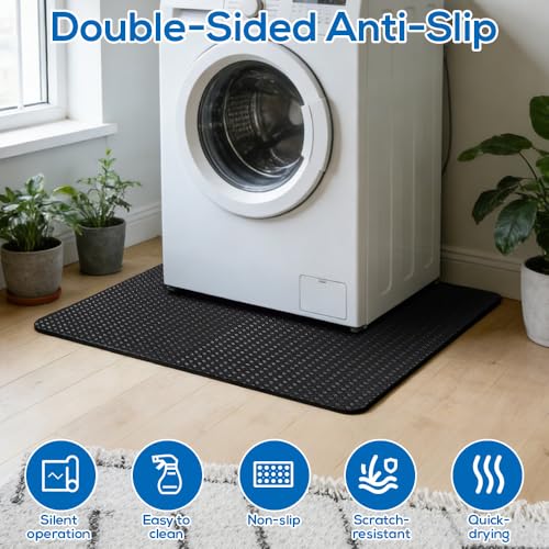 Beidseitig Rutschfest Antivibrationsmatte Waschmaschine, SGZIOO 60 X 60 CM Rutschfeste Gummimatte, Leichtgewichtig Wasserdicht Bodenmatte Kühlschrank für Trockner und Waschmaschine, Schwarz