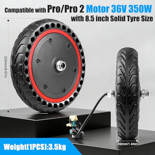 Amitor E Scooter Motor 36V 350W kompatibel mit Pro 2 Motor Elektro Scooter, Vorderradmotor mit Vollgummireifen 8,5 Zoll, All-in-One Ersatz mit Aluminiumfelge, Kein Aufpumpen & Langlebig, 1PCS