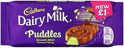 British Cadbury's Mint Puddles Chocolate Bar - Ships From The UK - Case Of 18 x 90g Bars