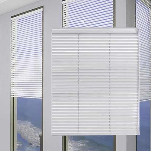 NIANXINN Aluminium Metal Venetian Blinds,White Horizontal Window Blinds,25mm Slat,Privacy Shutters,Sun Shade/Breathable,for Kitchen,Office,Bathroom,Custom,Width x Height (60cm x 180cm(24in x 71in)