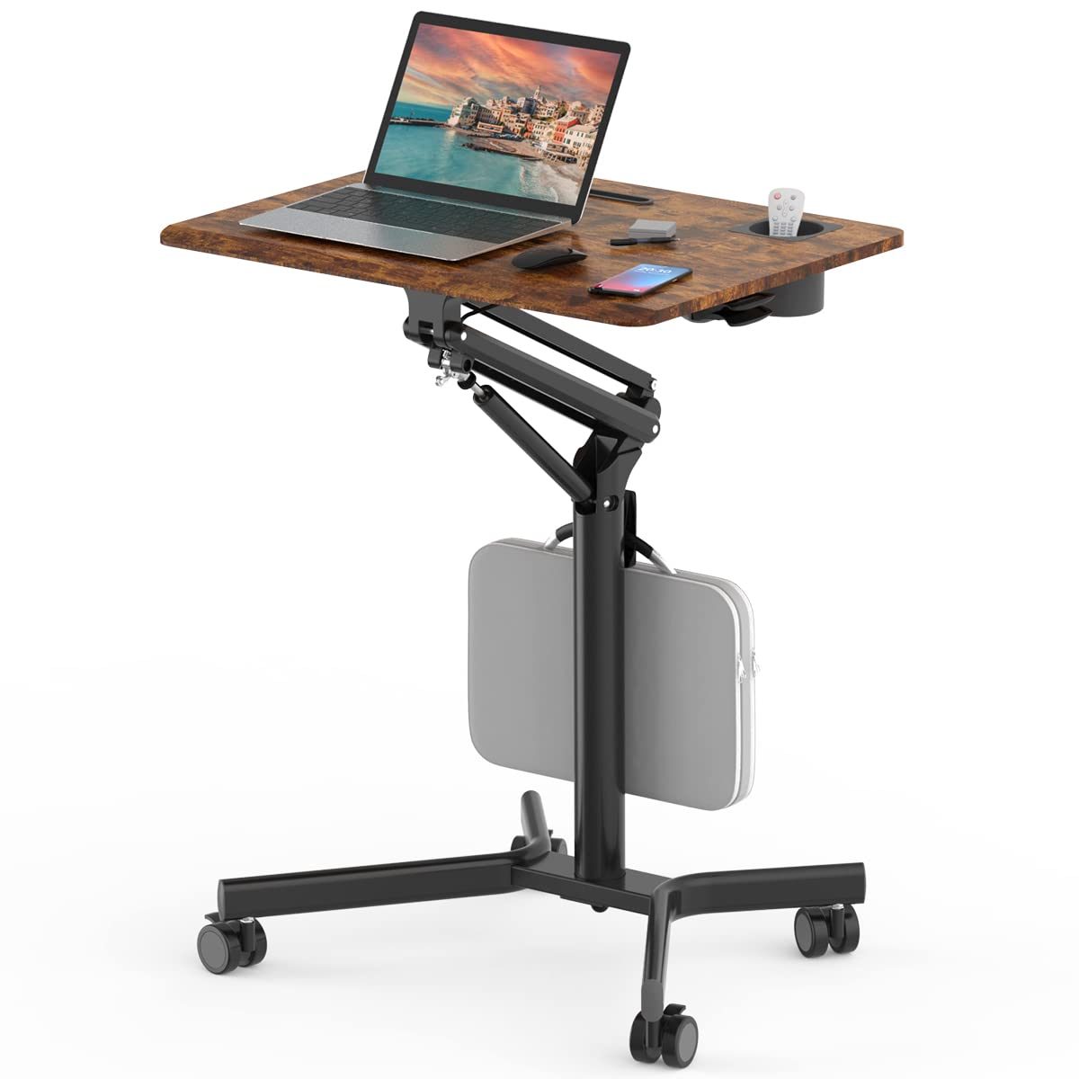 JOY workerPortable Laptop Desk, 28x20 Standing Rolling Desk for Laptop, Height Adjustable Laptop Stand, Mobile Desk Computer Laptop Cart, Laptop Table with Wheels for Couch Home Office School