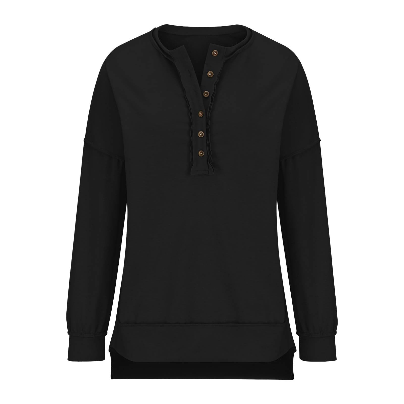Sudadera con Capucha de Manga Larga, Corte Holgado, Color Liso, Cuello y Cierre de Botones para Mujer, Bolsillos Laterales, cómoda para el día a día y el Fin de Semana, única