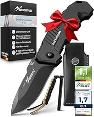 BERGKVIST® K10 Klappmesser (Zweihandmesser) - scharfes Taschenmesser für Outdoor & Survival mit Feuerstahl & Tasche - Mitführen in Deutschland erlaubt - Vollmetall