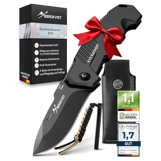 BERGKVIST® Klappmesser K10 Zweihandmesser darf geführt werden I scharfes Messer I Outdoor-Messer und Jagdmesser mit Edelstahlklinge & Schleifstein