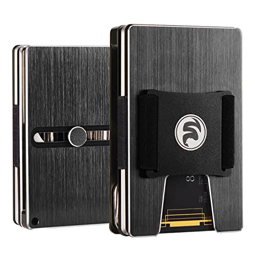 Men Minimalist Metal Wallet with Smart Key Holder Ring and Multitool | Personalized Compact RFID Blocking Front Pocket Card Organizer | Slim Aluminum EDC Tactical Wallet with Money Clip Strap Keychain