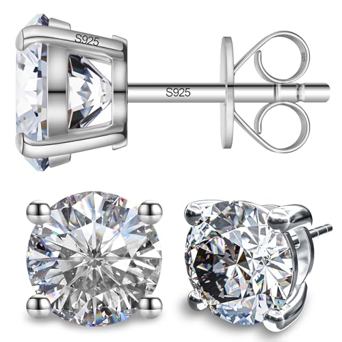 SugarTang Moissanite Earrings, Diamond Stud Earrings for Women 1-3 CT 18K White Gold Plated/S925...