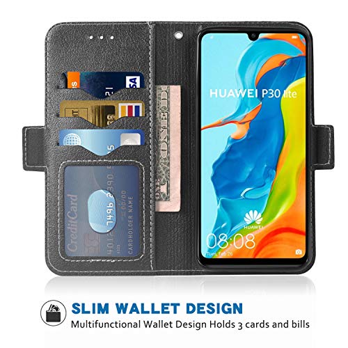 Phone Case For Huawei P30 Lite Folio Flip Wallet Case,Pu Leather Credit Card Holder Slots Full Body Protection Kickstand Hard Hybrid Protective Phone Cover For Hawaii P30Lite P 30 30Lite Men Black #TOP2