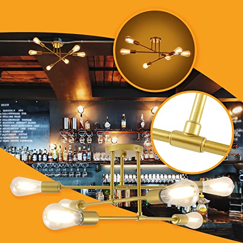 Ridgeyard Modern Sputnik Chandelier 6-Light Semi Flush Mount Ceiling Light Fixture Gold Mid Century Lighting Fixture For Dining Room Living Room Kitchen Bedroom Foyers #TOP2