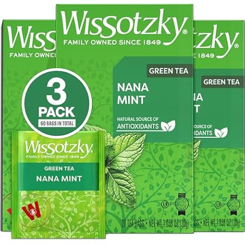 Wissotzky Nana Mint Green Tea (3 Pack - 60 Tea Bags) | Antioxidant Rich | Moroccan Mint Tea Bags | Revitalizing Nana Tea Cover