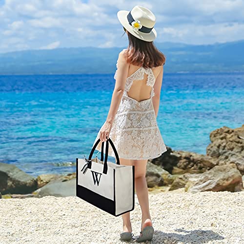 Image of TOPDesign Personalized Initial Canvas Beach Bag, Monogrammed Gift Tote Bag for Women