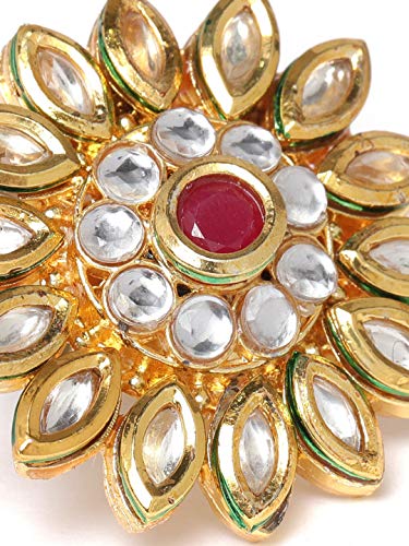 ZAVERI PEARLS Gold Tone Kundan Flower Wedding Collection Adjustable Finger Ring For Women-ZPFK9625 - Image 5