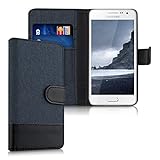 kwmobile Wallet Case kompatibel mit Samsung Galaxy A3 (2015) - Hülle mit Ständer - Handyhülle Kartenfächer Dunkelblau Schwarz