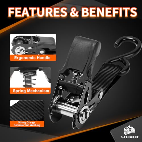 METOWARE Heavy Duty Ratchet Tie Down Straps (4-Pack) - 1 in x 15 Ft, Black — view 2