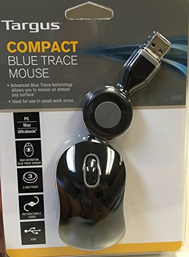 Targus Compact Mouse With Blue Trace Technology For Tracking And Retractable 2.5-Foot Usb Cord, Adjustable Cord Mouse Supports Windows, Mac, And Netbooks, Black/Gray (Amu75Us) #TOP6