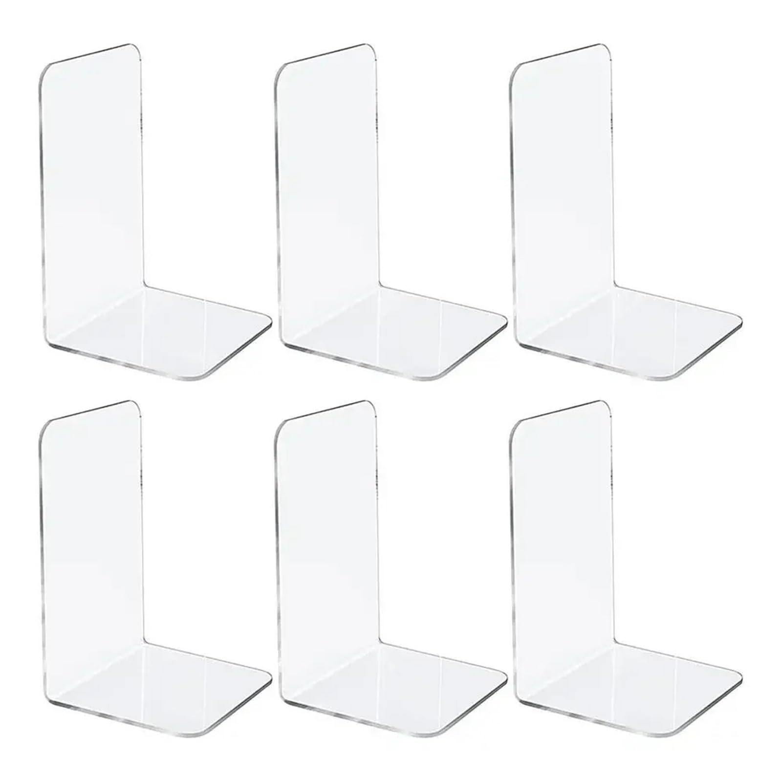 6Pcs L-Shaped Transparent Bookends Stand Bookshelf for Book