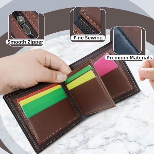 Slim Bifold Wallets for Men, Soft PU Leather Front Pocket Wallet Multi-Slot Large Capacity Credit Card Wallet with ID Window for Working Traveling (Black)4