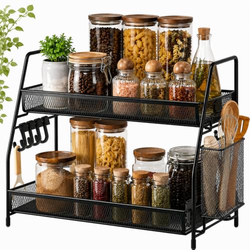 BADCRIS Especiero de Cocina de 2 Niveles, Estante de Cocina Negro
