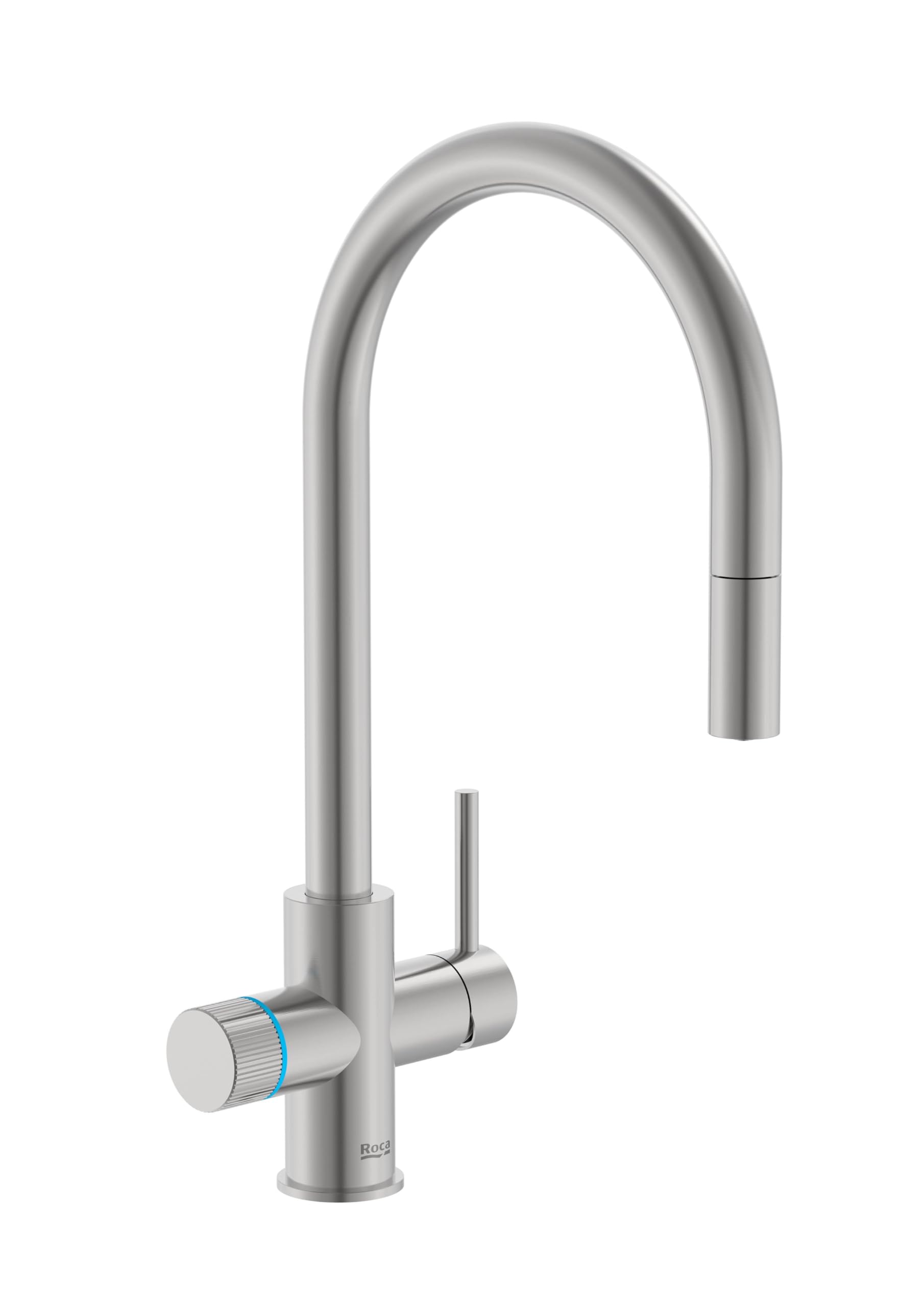 Roca Aquafy A5A8D3GSM0 Grifo Cocina Acero Inoxidable con Filtro de Agua – Sistema de filtración 5 etapas – Agua limpia sin botellas – Caño extraíble