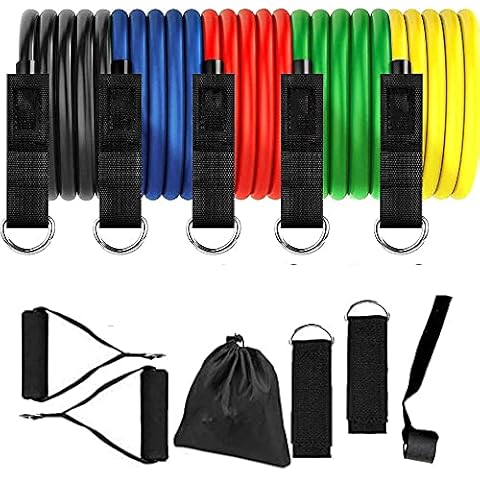 XDSP Exercise Resistance Bands Set 5 Fitness Tubes Tension Bands Fitness Stretch Bands, Door Anchor, Ankle Straps, Loop, Yoga, Fitness, for Men and Women Cover