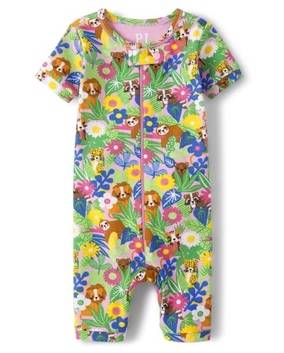 Image of The Children's Place Baby Toddler Girls Short Sleeve Top and Pants Snug Fit Cotton 2 Piece Pajama Sets